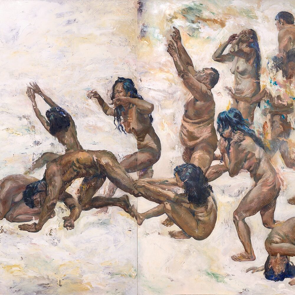 Isobel Francisco Aren_t We All Running - 20 x 6 ft, oil on canvases, 2019, detail